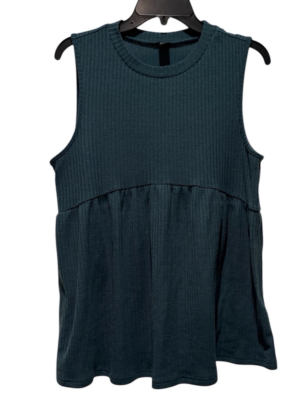 SHEIN Dark Green Ribbed Sleeveless Peplum Tank